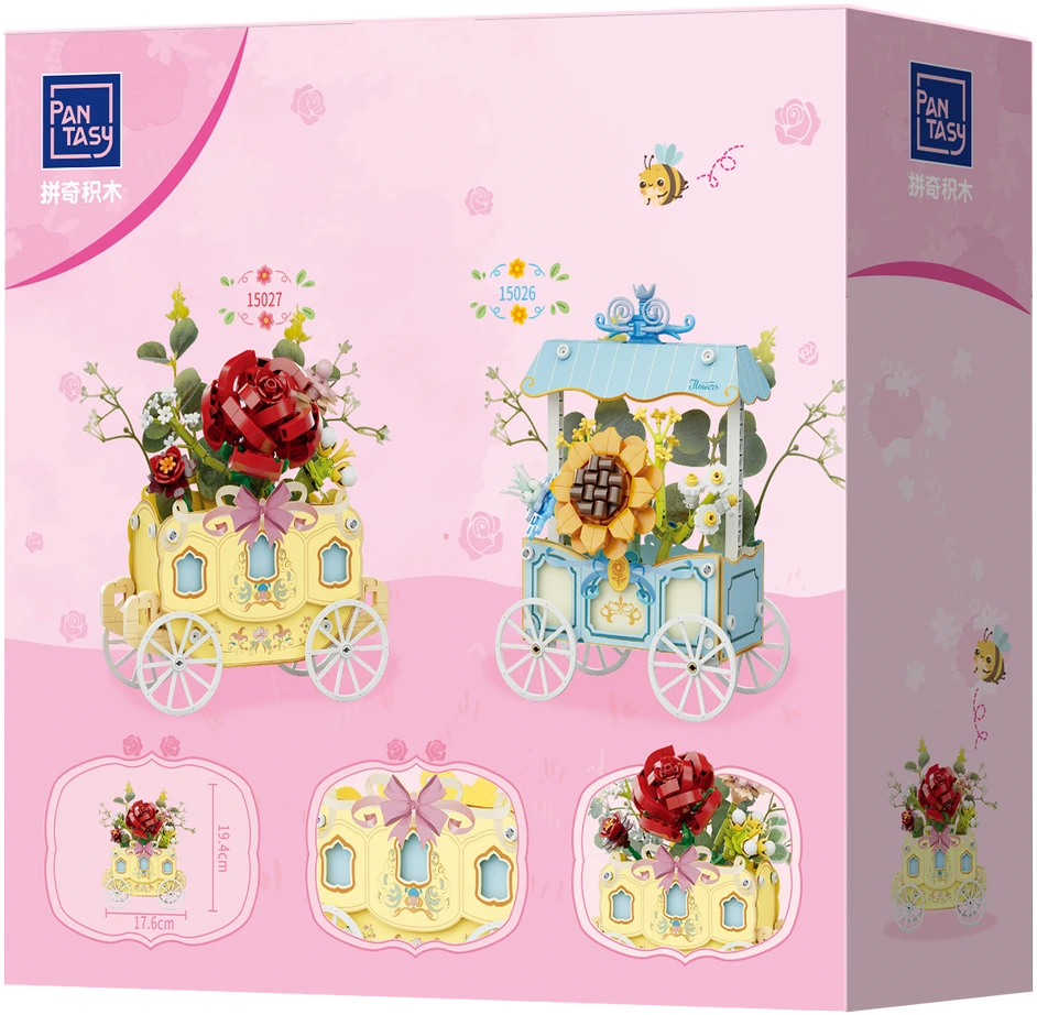 Almarina Pantasy statybiniai blokeliai Flower Cart with Rose 264 vnt