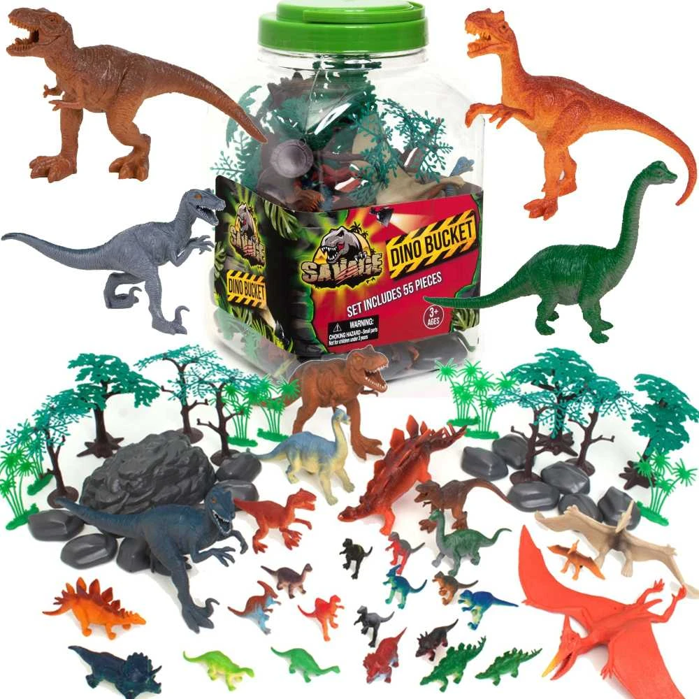 Boley Laukinių dinozaurų figūrėlių rinkinys 55 dalių konteineryje