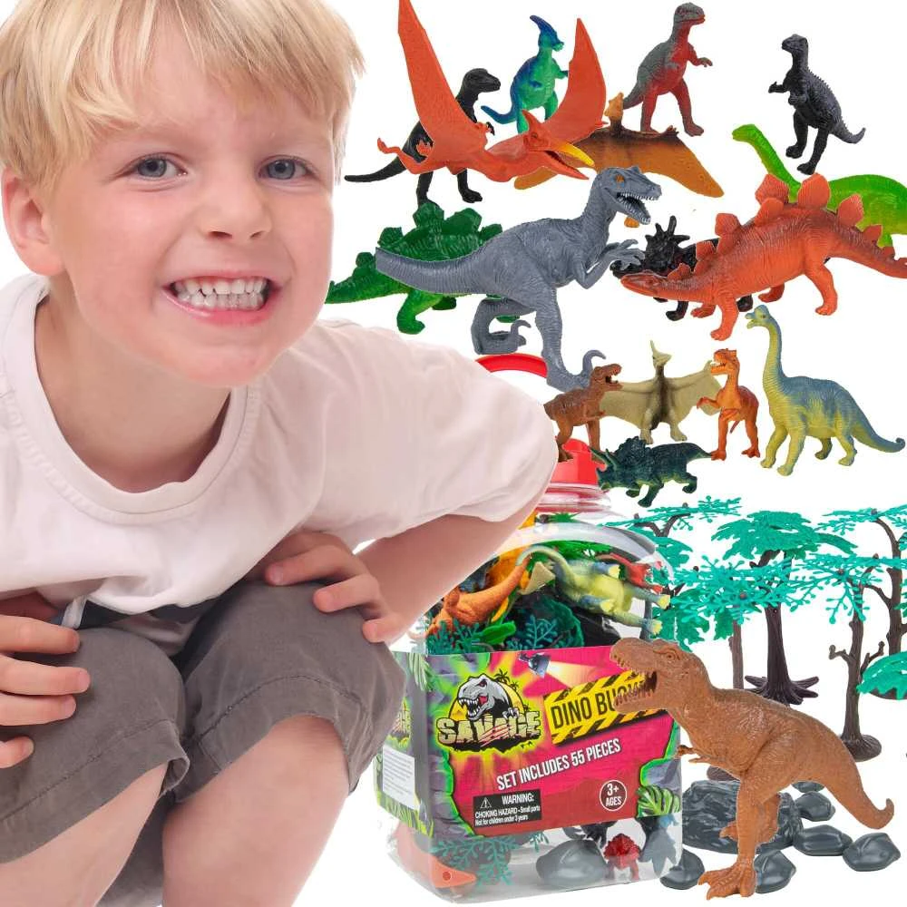 Boley Laukinių dinozaurų figūrėlių rinkinys 55 dalių konteineryje