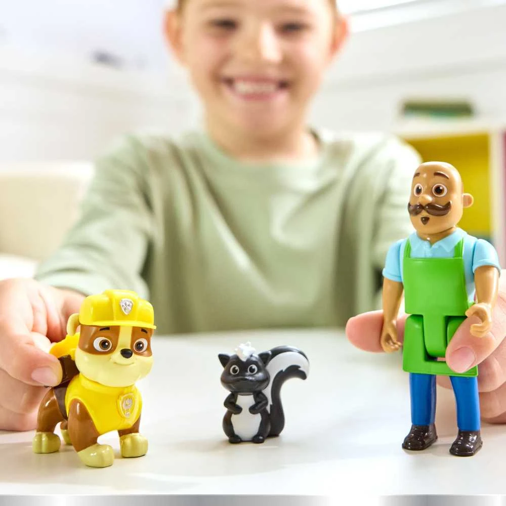 „Paw Patrol“ 3 figūrėlės, pono Porterio, Rubble ir Skunk nuotykių įlankos rinkinys
