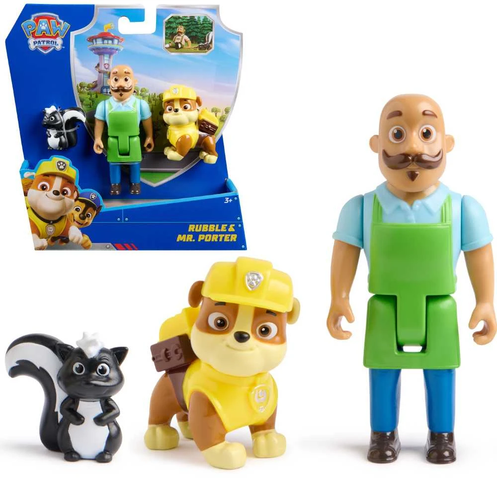„Paw Patrol“ 3 figūrėlės, pono Porterio, Rubble ir Skunk nuotykių įlankos rinkinys