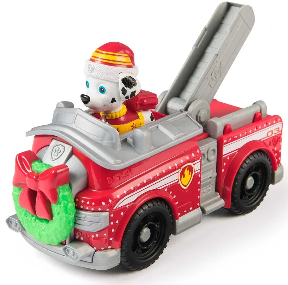 „Paw Patrol“ šventinė transporto priemonė su Marshallo ugniagesių automobilio figūrėle