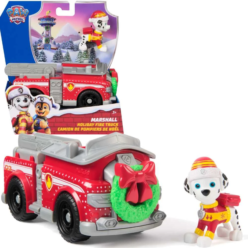 „Paw Patrol“ šventinė transporto priemonė su Marshallo ugniagesių automobilio figūrėle