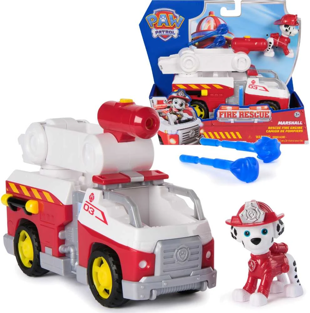 „Paw Patrol“ ugniagesių gelbėjimo automobilis su Maršalo gaisrinės mašinos figūrėle ir vandens raketomis