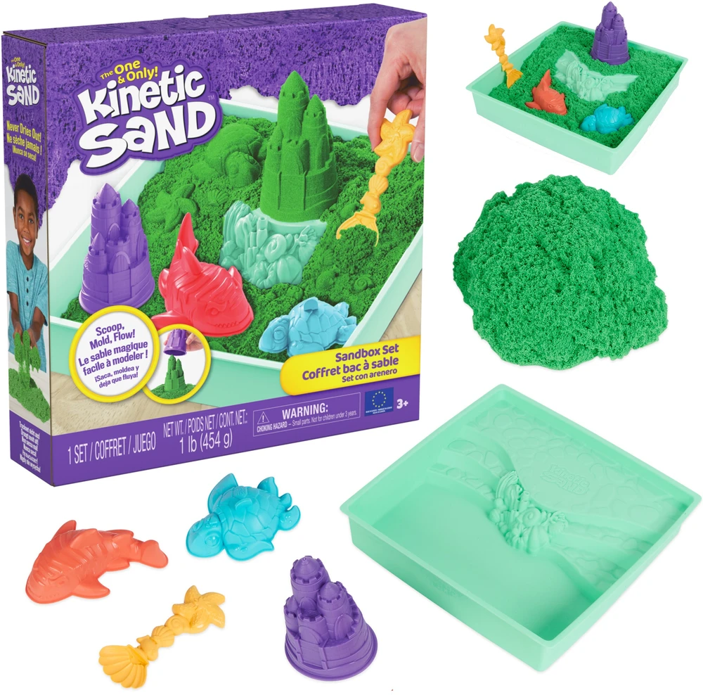 Spin Master Kinetic Sand Kinetinis smėlis – smėlio dėžės rinkinys – žalias (6067479)