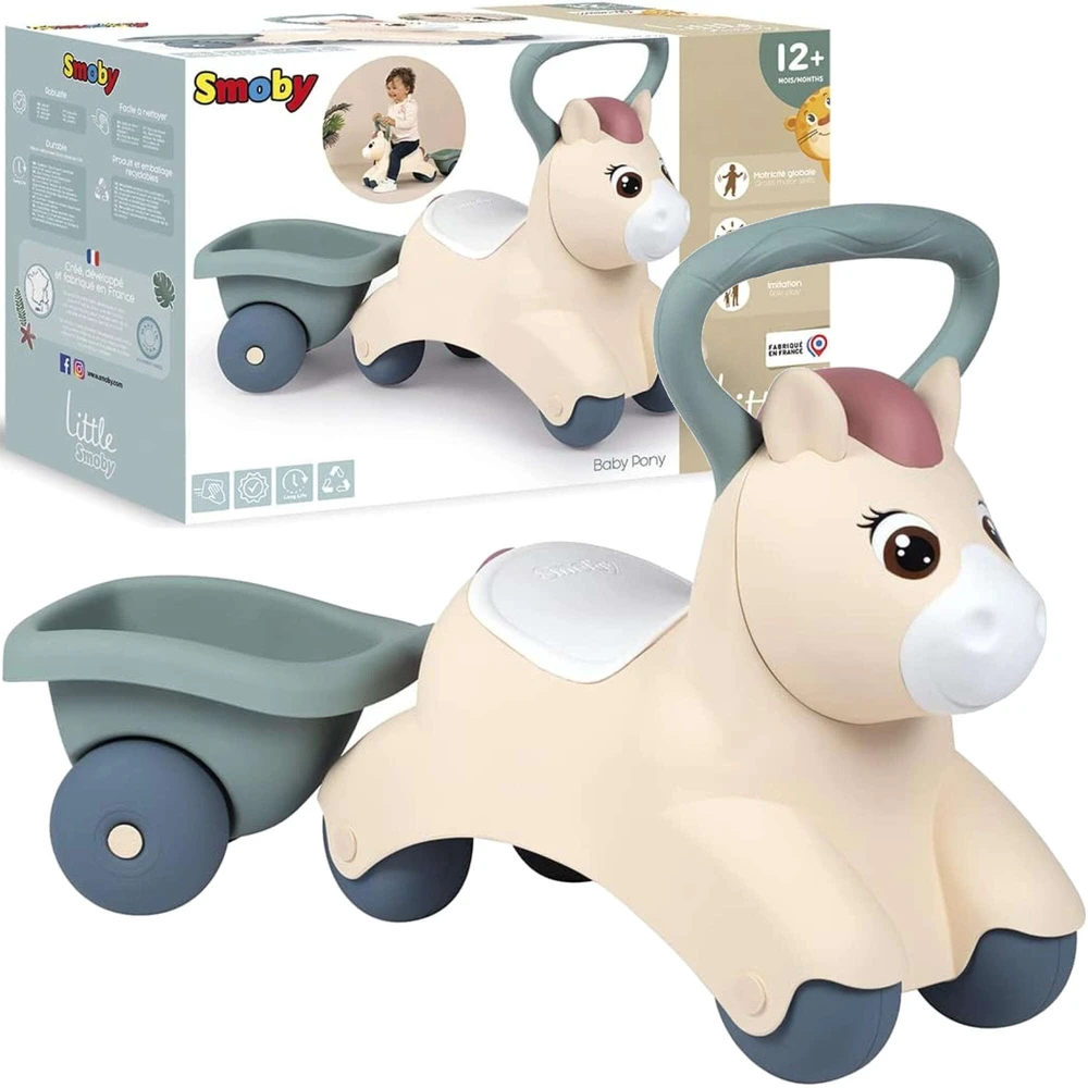 Paspiriama mašinėlė Smoby Cute Baby Pony su priekaba