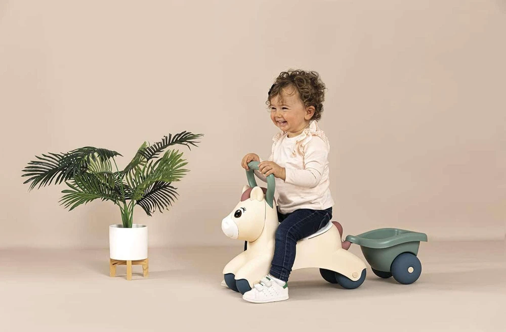 Paspiriama mašinėlė Smoby Cute Baby Pony su priekaba