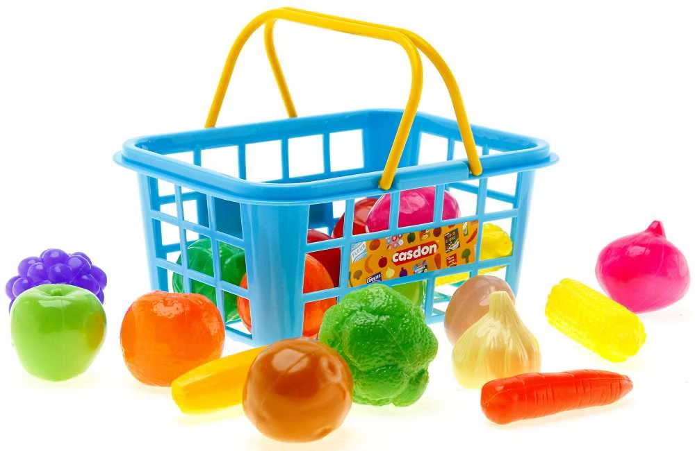 Didelis rinkinys Plastikinės Daržovės Vaisiai Virtuvei Pirkinių krepšelis Casdon 21 cm