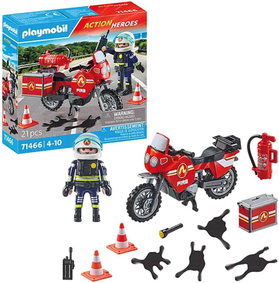 PLAYMOBIL ACTION HEROES Ugniagesių motociklas ir alyvos išsiliejimas 71466