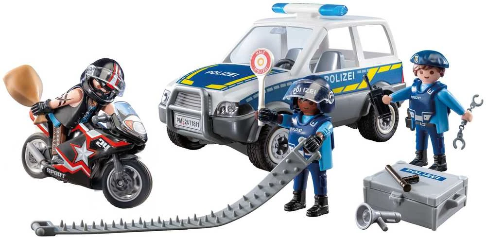 „Playmobil“ miesto herojų rinkinys su policijos pareigūnais, automobiliu, motociklu ir aksesuarais, 55 dalys