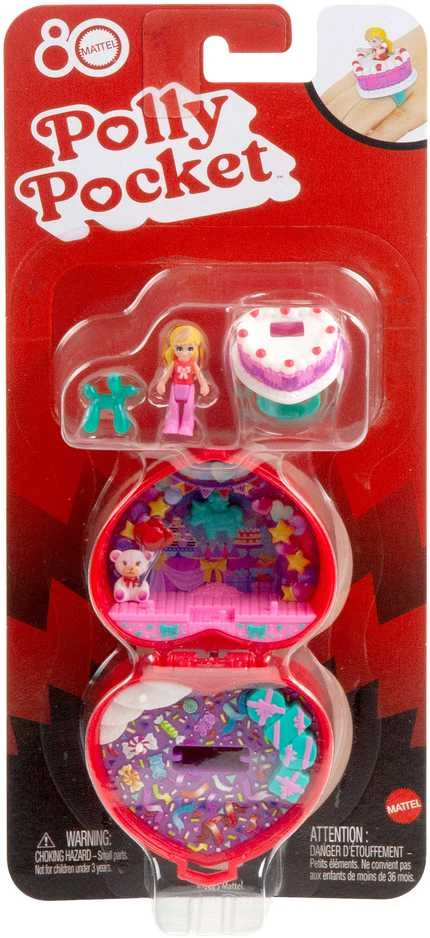 Mattel Polly Pocket kompaktiškas gimtadienio rinkinys su žiedu ir torto figūrėle