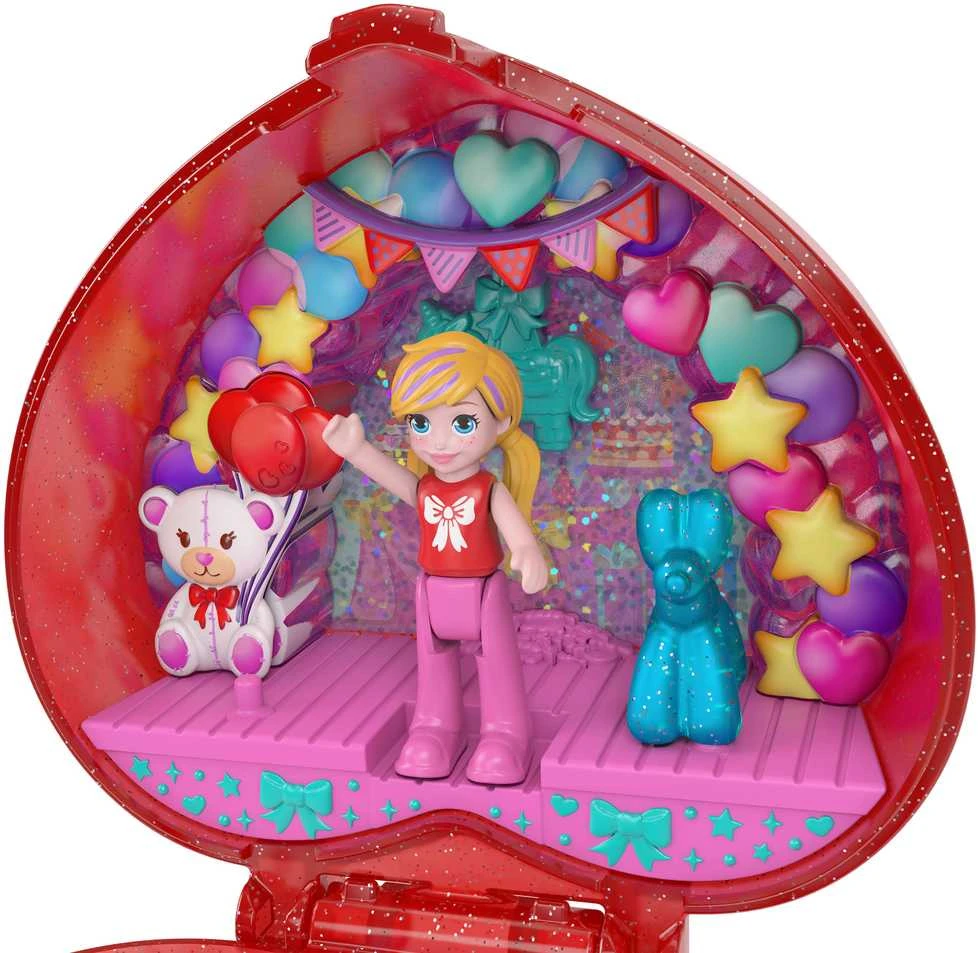 Mattel Polly Pocket kompaktiškas gimtadienio rinkinys su žiedu ir torto figūrėle