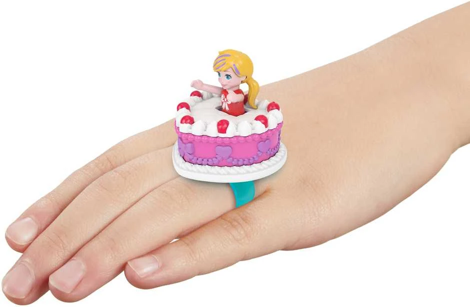 Mattel Polly Pocket kompaktiškas gimtadienio rinkinys su žiedu ir torto figūrėle