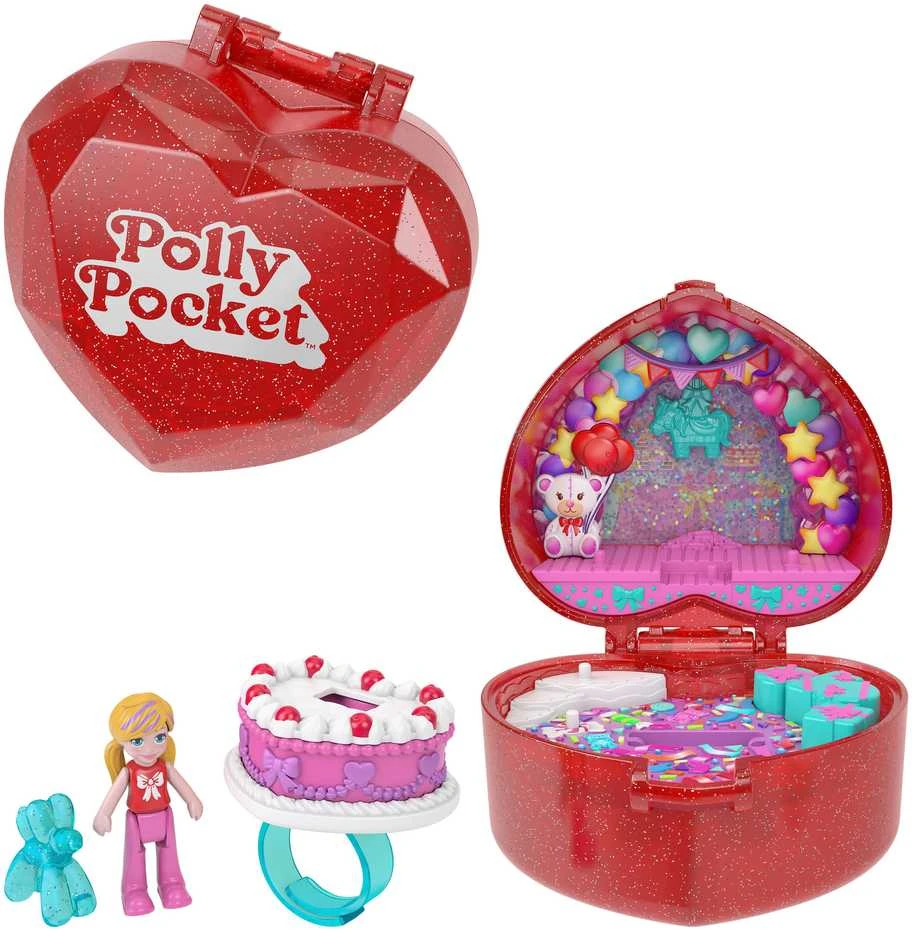 Mattel Polly Pocket kompaktiškas gimtadienio rinkinys su žiedu ir torto figūrėle