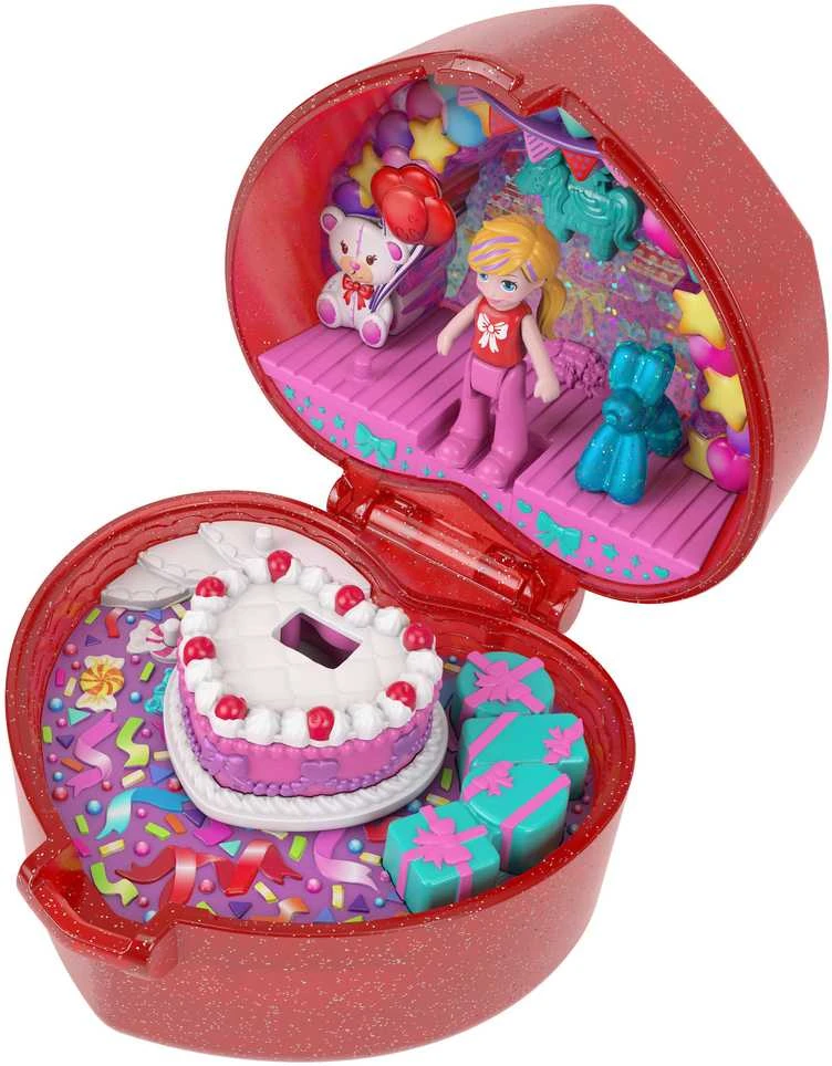 Mattel Polly Pocket kompaktiškas gimtadienio rinkinys su žiedu ir torto figūrėle