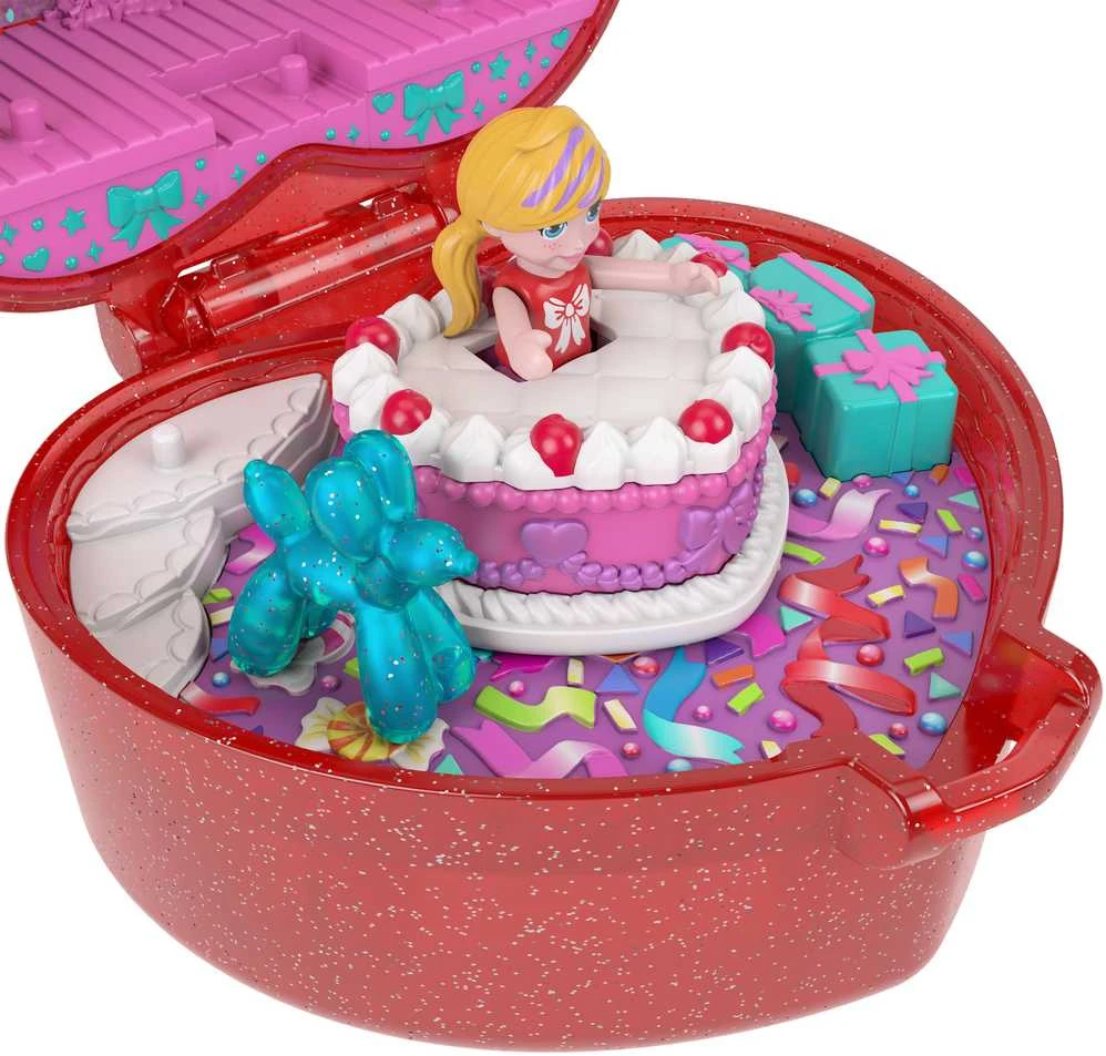 Mattel Polly Pocket kompaktiškas gimtadienio rinkinys su žiedu ir torto figūrėle