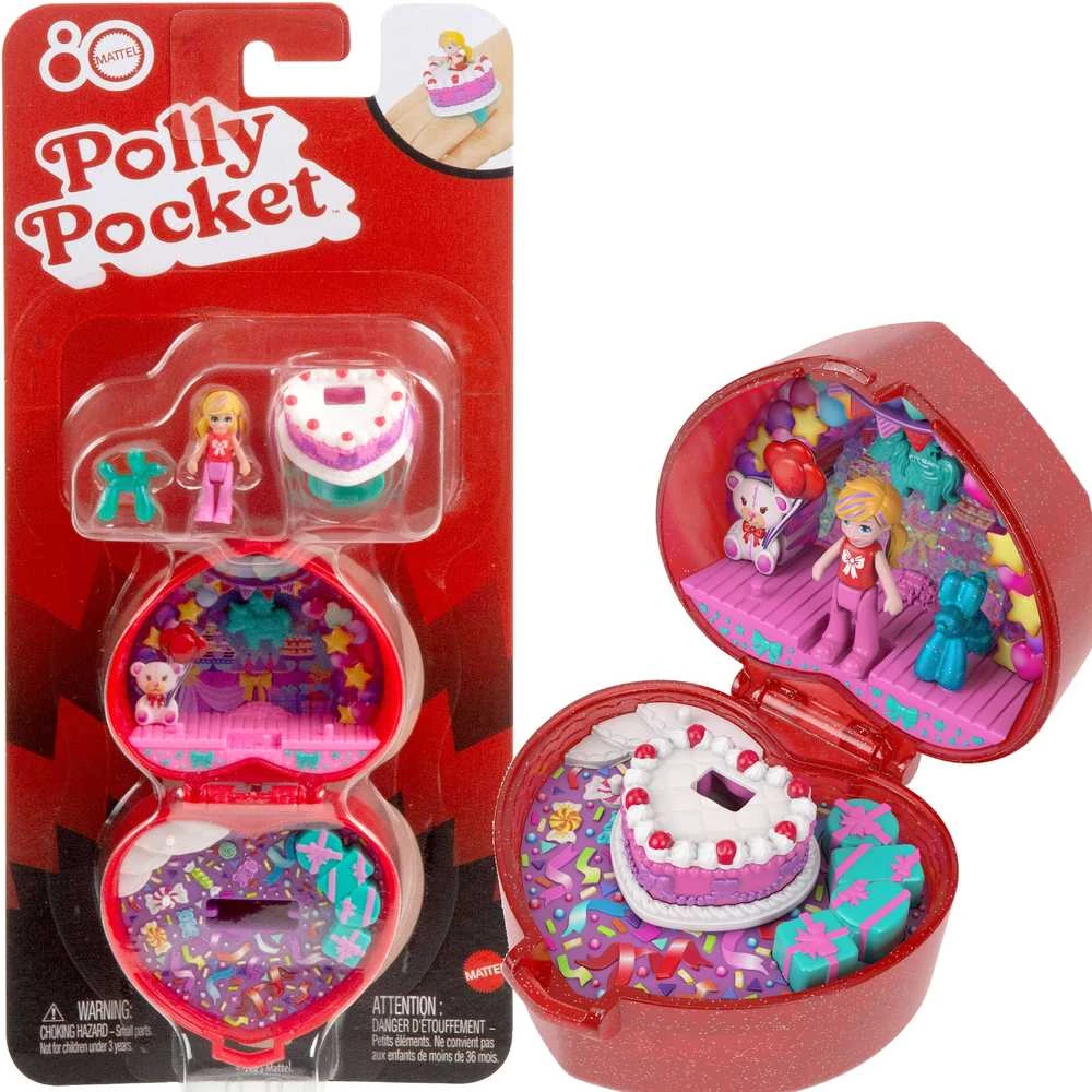 Mattel Polly Pocket kompaktiškas gimtadienio rinkinys su žiedu ir torto figūrėle