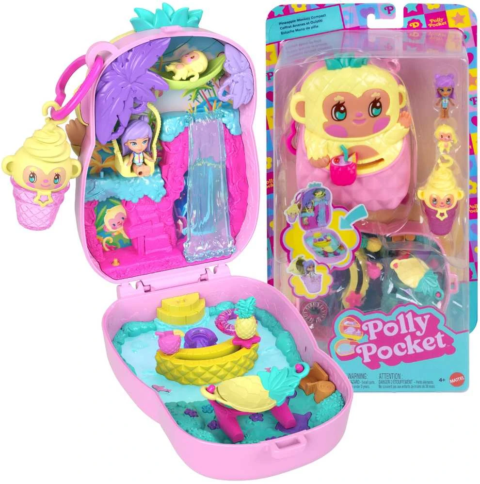 Polly Pocket žaisliukas „Core Compact“ su ananasais ir beždžionėmis, Colada (JKC49)