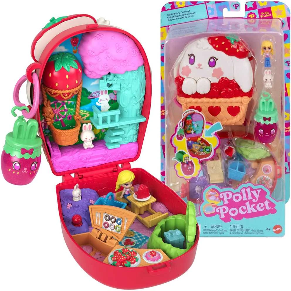 Polly Pocket – kompaktiškas braškių zuikučio krepšelis (JKC47)
