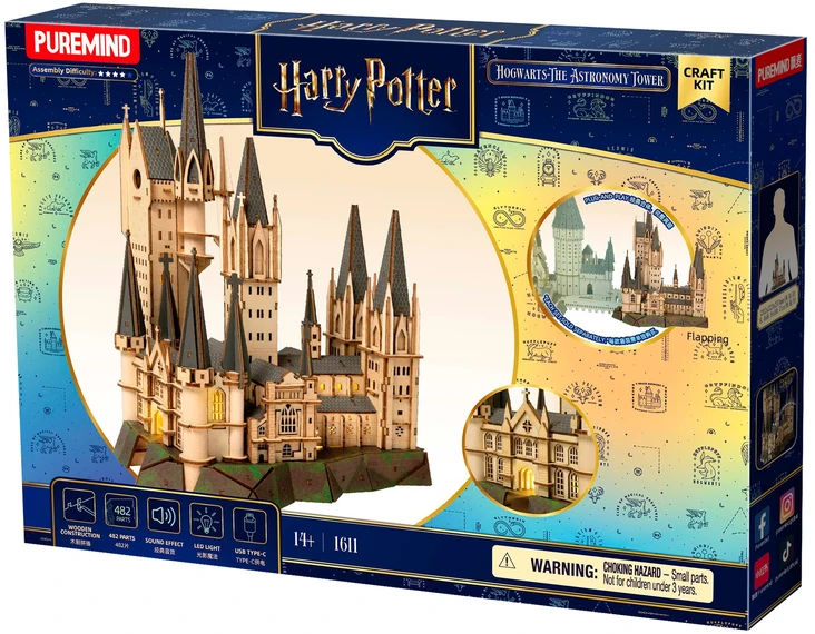 PPuremind Harry Potter Sulankstomas medinis modelis Hogsmito pastatas Astronomijos bokštas 3D dėlionė DIY