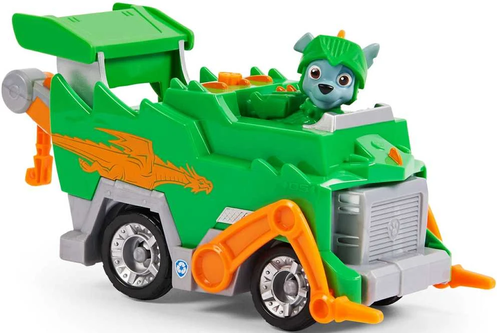 Paw Patrol 2in1 Rocky Rescue Knights Crane Knight Važiuoklė Žalia Šiukšliavežė + figūrėlė