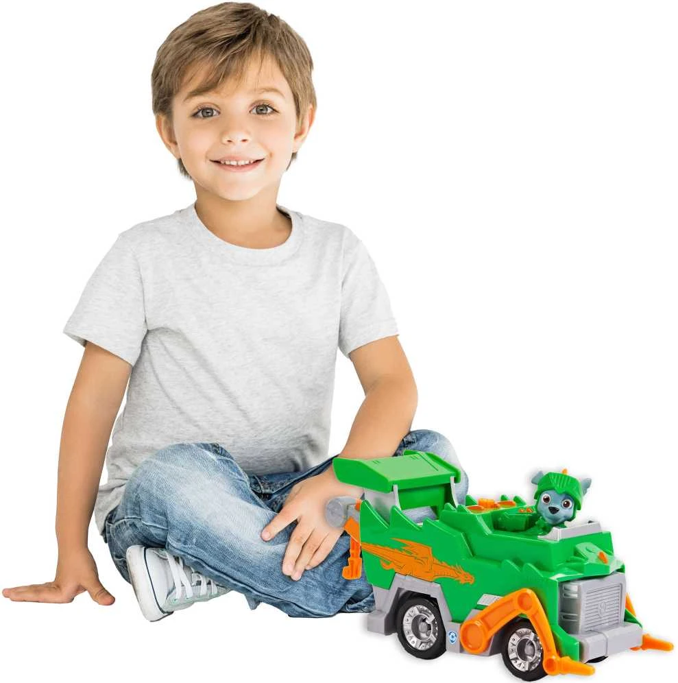 Paw Patrol 2in1 Rocky Rescue Knights Crane Knight Važiuoklė Žalia Šiukšliavežė + figūrėlė
