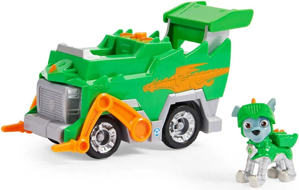 Paw Patrol 2in1 Rocky Rescue Knights Crane Knight Važiuoklė Žalia Šiukšliavežė + figūrėlė