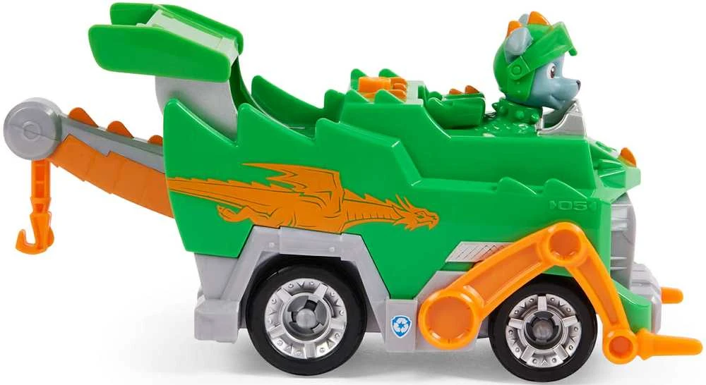 Paw Patrol 2in1 Rocky Rescue Knights Crane Knight Važiuoklė Žalia Šiukšliavežė + figūrėlė
