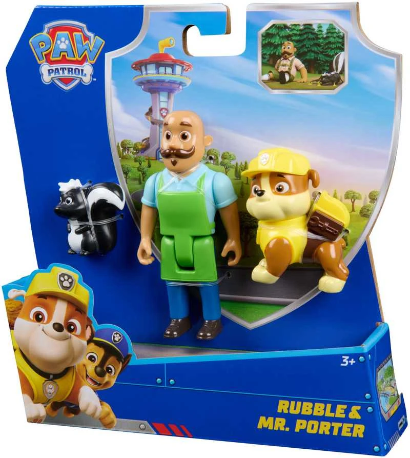 „Paw Patrol“ 3 figūrėlės, pono Porterio, Rubble ir Skunk nuotykių įlankos rinkinys