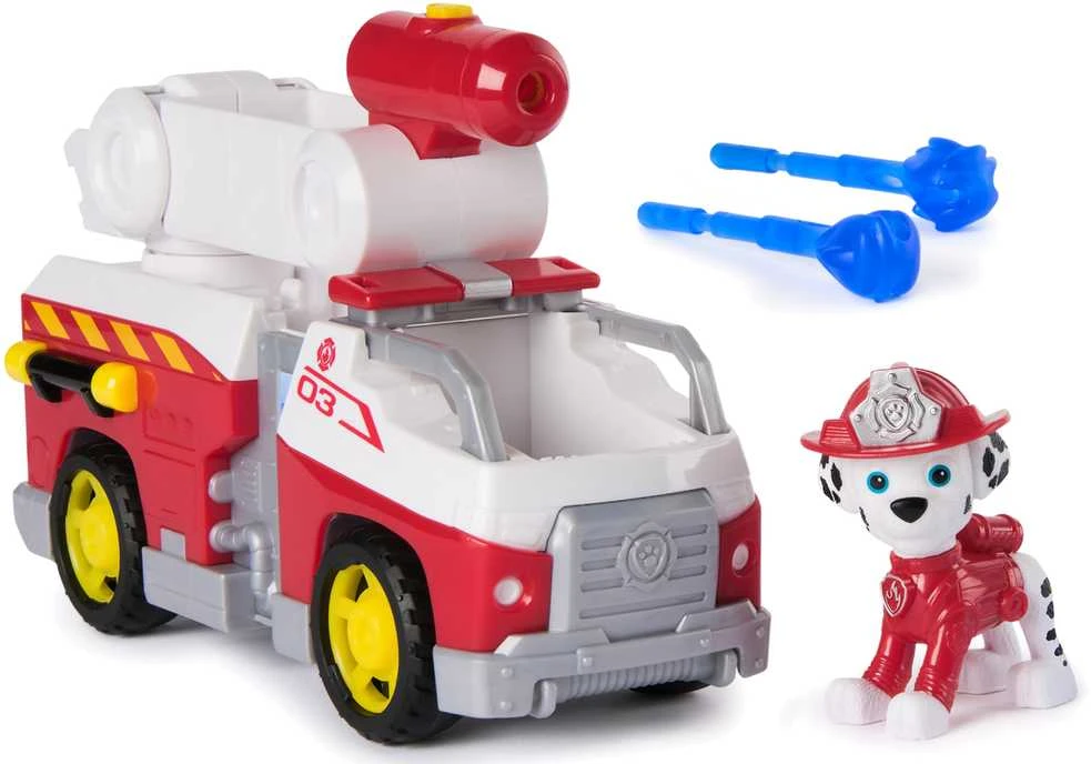 „Paw Patrol“ ugniagesių gelbėjimo automobilis su Maršalo gaisrinės mašinos figūrėle ir vandens raketomis