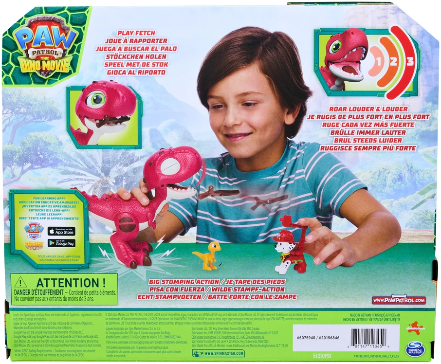 „Psi Patrol“ ir dinozaurai rinkinys Interaktyvi dinozauro Rhubarb figūrėlė + Marshall ir priedai