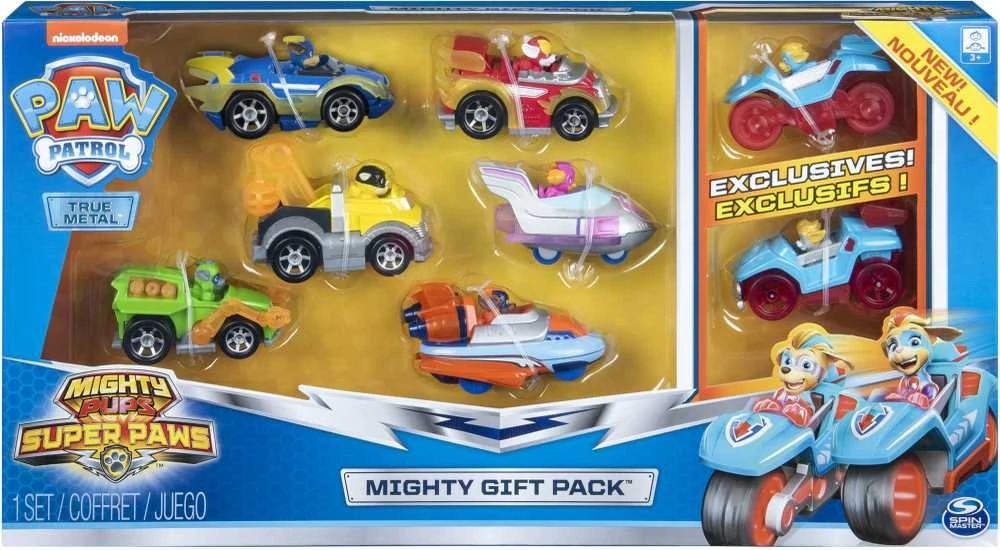Spin Master Paw Patrol Mighty Pups True Metal rinkinys iš 8 lietų metalinių transporto priemonių