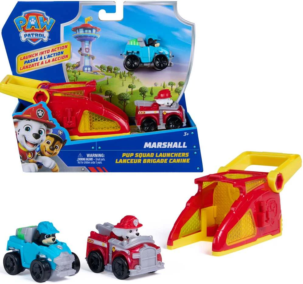 Spin Master Paw Patrol šuniukų būrio Marshallo paleidimo priemonės su Rex transporto priemone rinkinys su figūrėlėmis