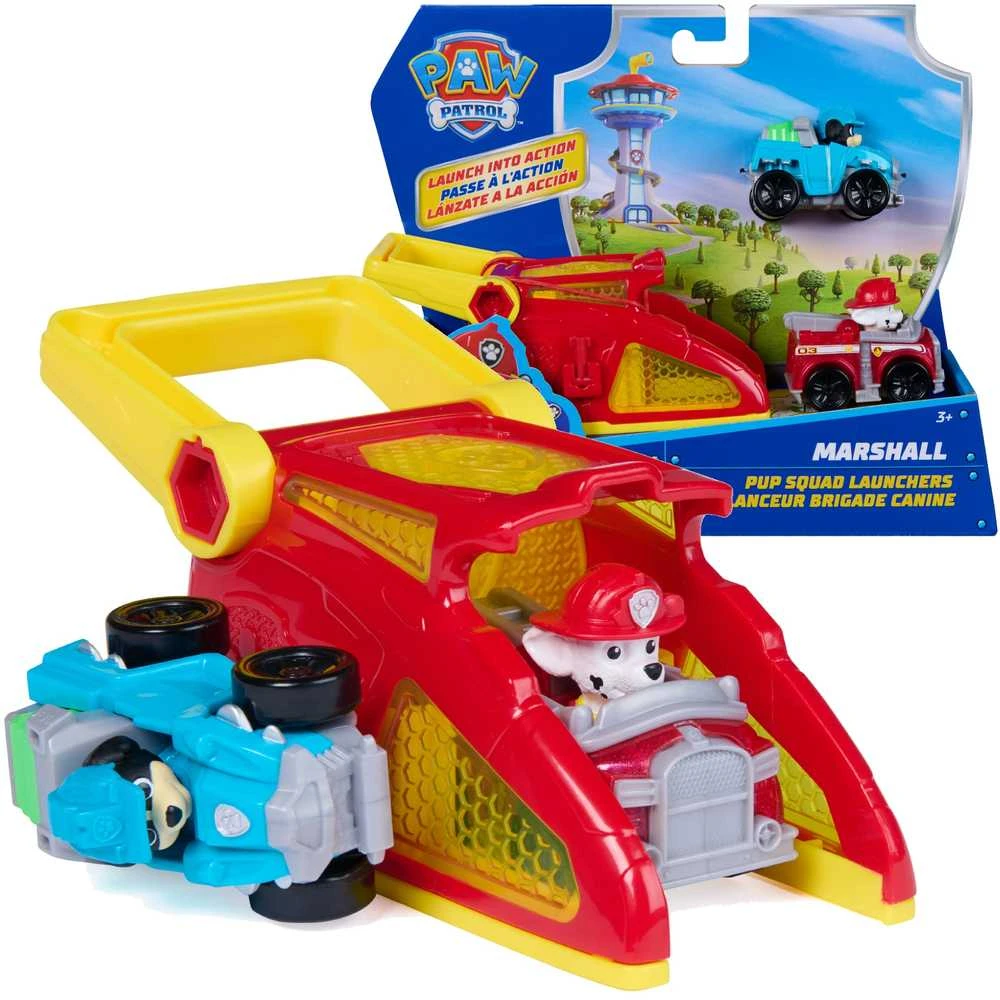 Spin Master Paw Patrol šuniukų būrio Marshallo paleidimo priemonės su Rex transporto priemone rinkinys su figūrėlėmis