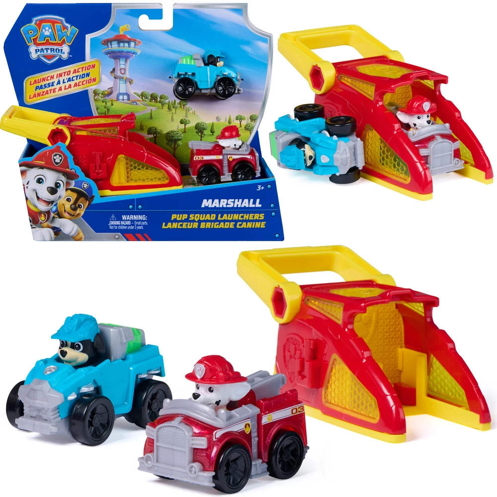 Spin Master Paw Patrol šuniukų būrio Marshallo paleidimo priemonės su Rex transporto priemone rinkinys su figūrėlėmis