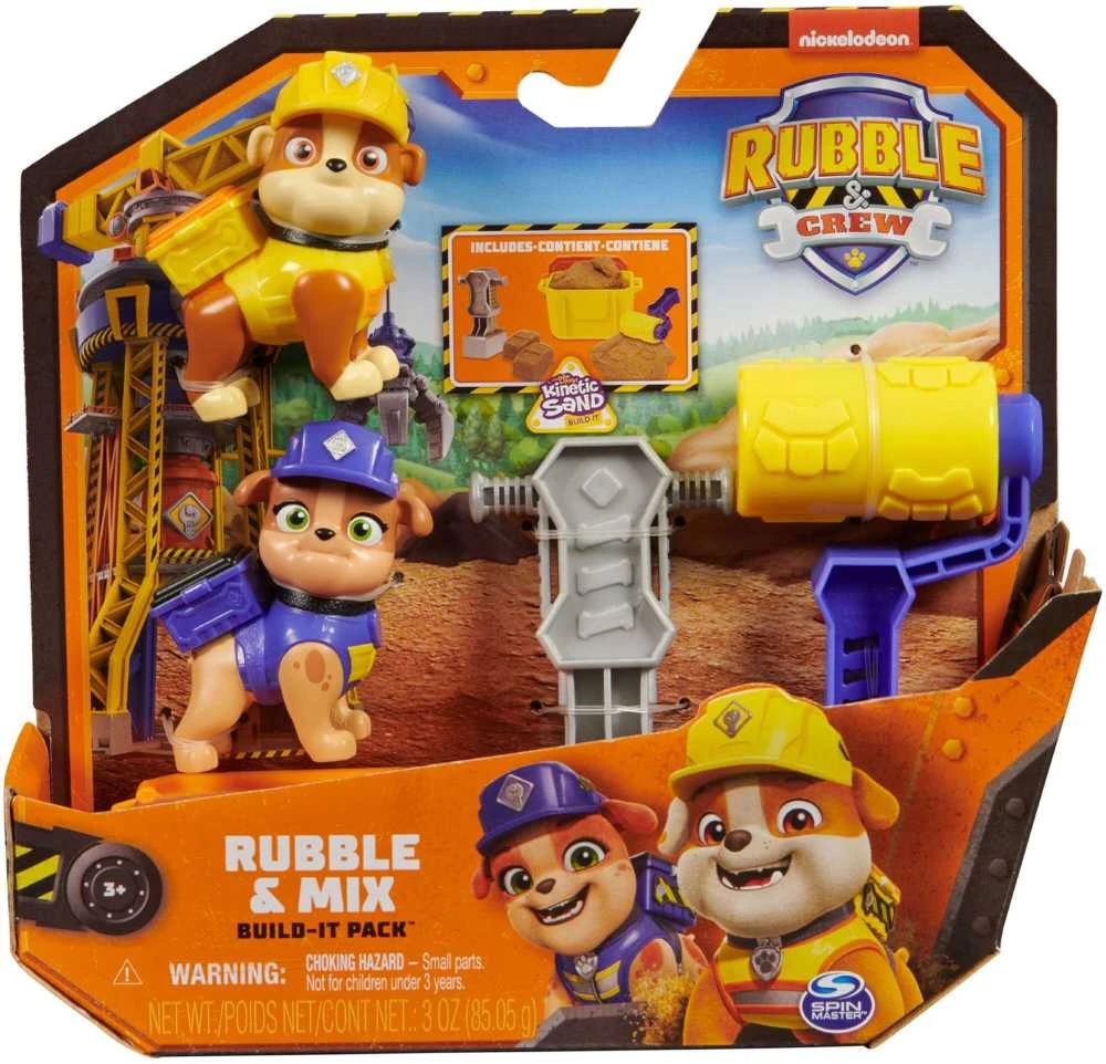 „Paw Patrol Rubble&Crew Building“ rinkinys „Ruble and Crew“ skalda ir jo įgula „Gruple and Mix“ + „Kinetic Sand“ + priedai