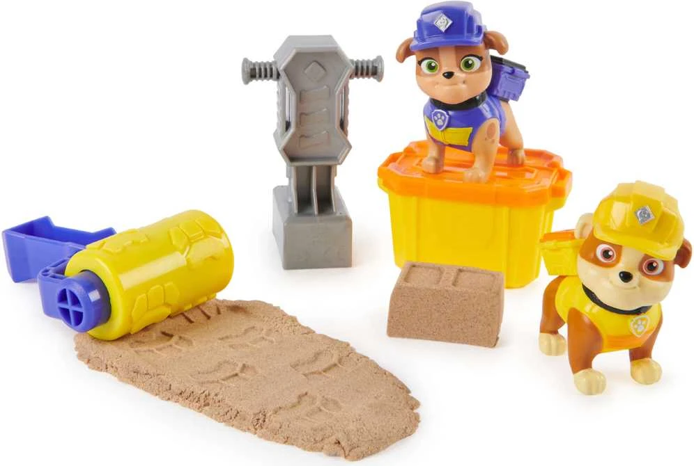 „Paw Patrol Rubble&Crew Building“ rinkinys „Ruble and Crew“ skalda ir jo įgula „Gruple and Mix“ + „Kinetic Sand“ + priedai