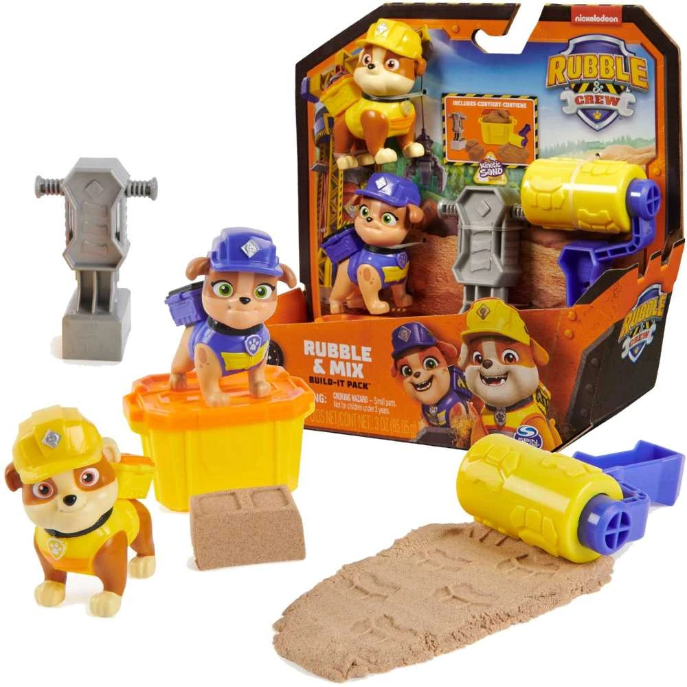 „Paw Patrol Rubble&Crew Building“ rinkinys „Ruble and Crew“ skalda ir jo įgula „Gruple and Mix“ + „Kinetic Sand“ + priedai