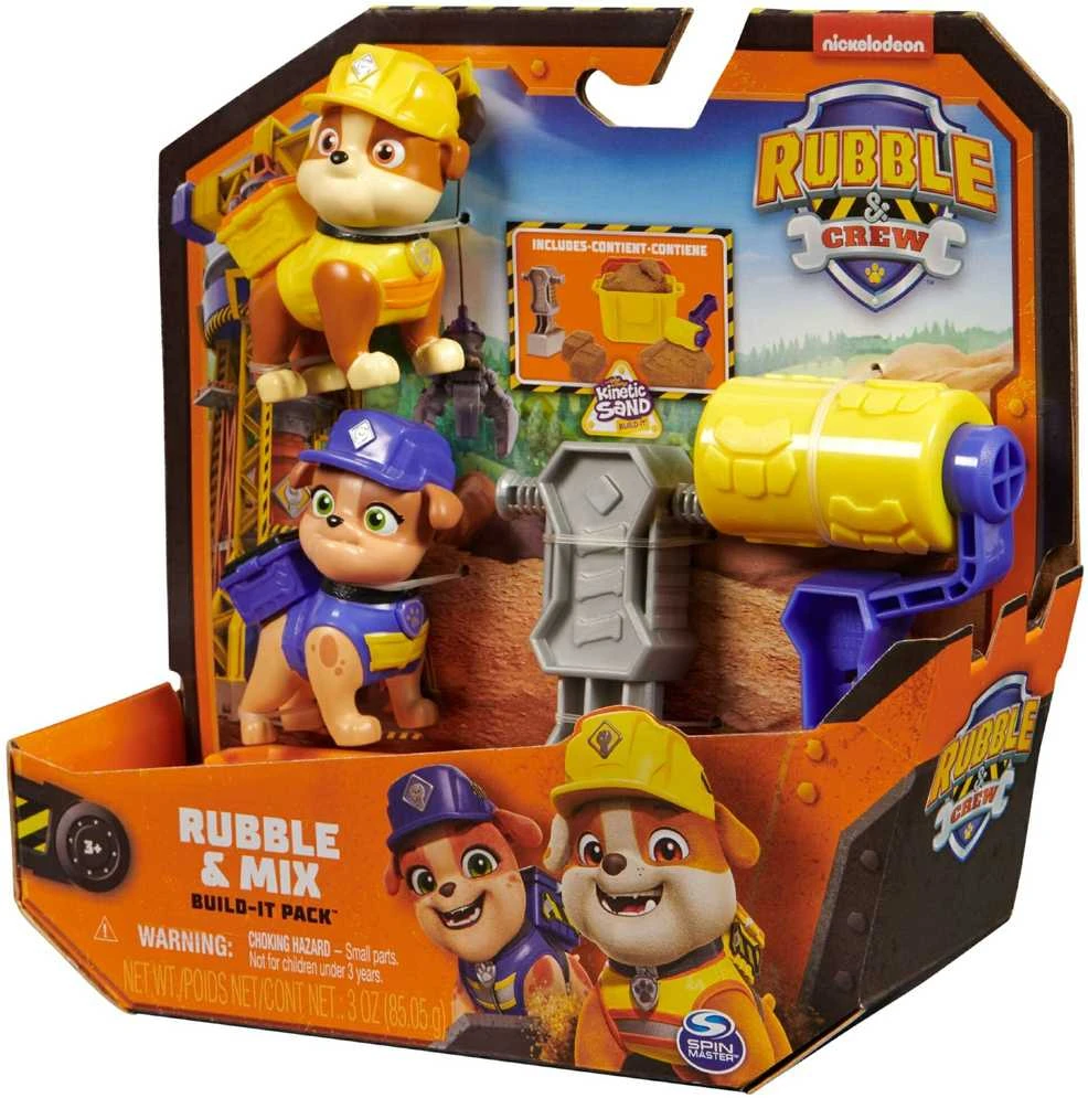 „Paw Patrol Rubble&Crew Building“ rinkinys „Ruble and Crew“ skalda ir jo įgula „Gruple and Mix“ + „Kinetic Sand“ + priedai
