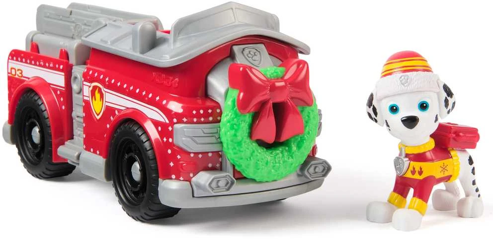 „Paw Patrol“ šventinė transporto priemonė su Marshallo ugniagesių automobilio figūrėle