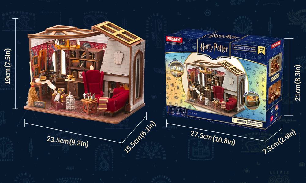 Puremind Harry Potter Sulankstomas medinis modelis scena Pokój Bendra Gryffindor dėlionė 3D DIY
