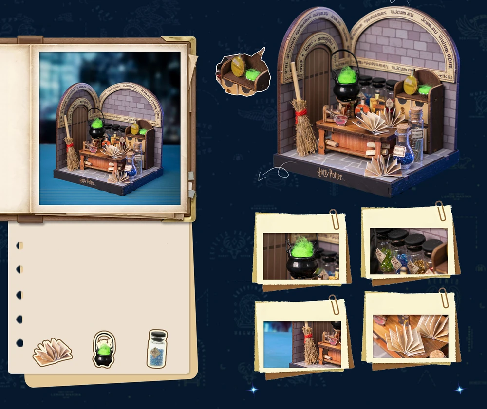 Puremind Harry Potter Sulankstomas medinis modelis scena Lekcje Eliksirów 3D DIY dėlionė