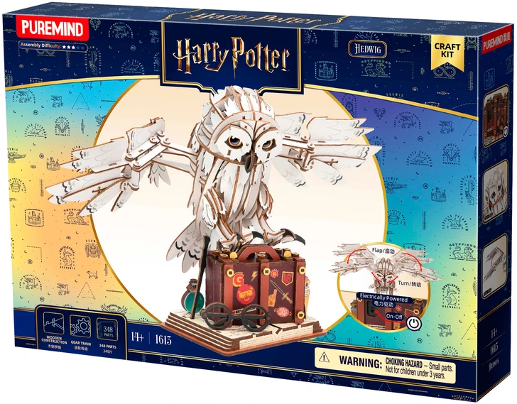 Puremind Harry Potter Sulankstomas medinis Hedvigos modelis su judančiais sparnais 3D dėlionė DIY