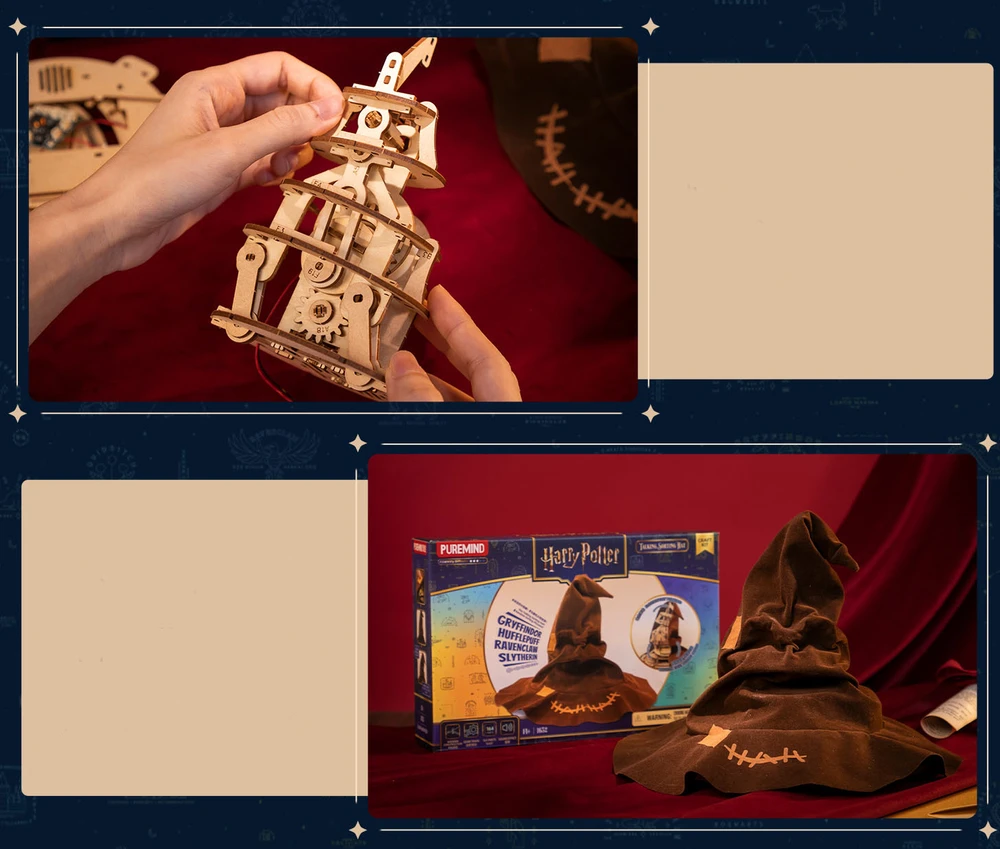 Puremind Harry Potter Sulankstomas medinis Skirstymo kepurės modelis su garsu 3D dėlionė DIY