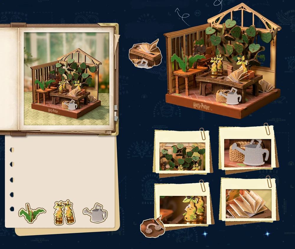 Puremind Harry Potter Sulankstomas medinis modelis scena Lekcje Zielarstwa 3D dėlionė DIY
