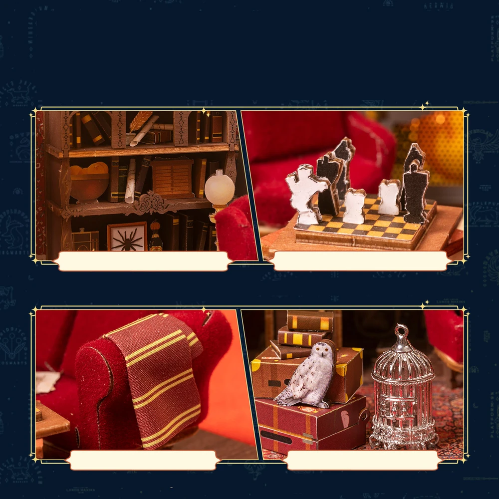 Puremind Harry Potter Sulankstomas medinis modelis scena Pokój Bendra Gryffindor dėlionė 3D DIY