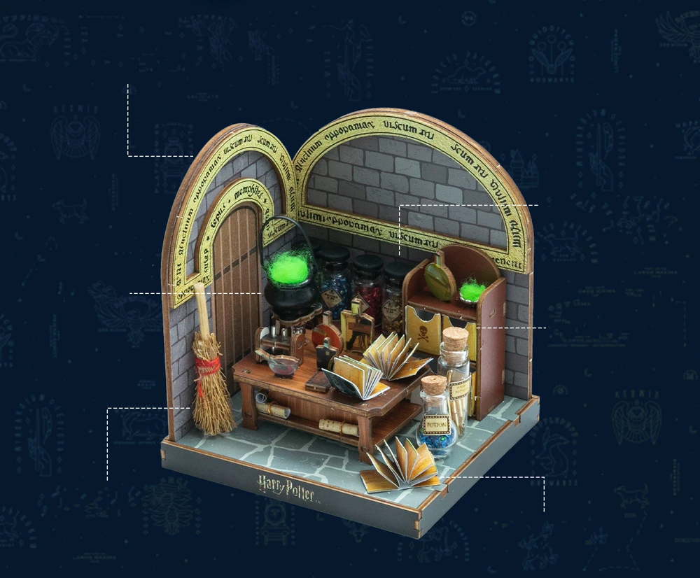 Puremind Harry Potter Sulankstomas medinis modelis scena Lekcje Eliksirów 3D DIY dėlionė