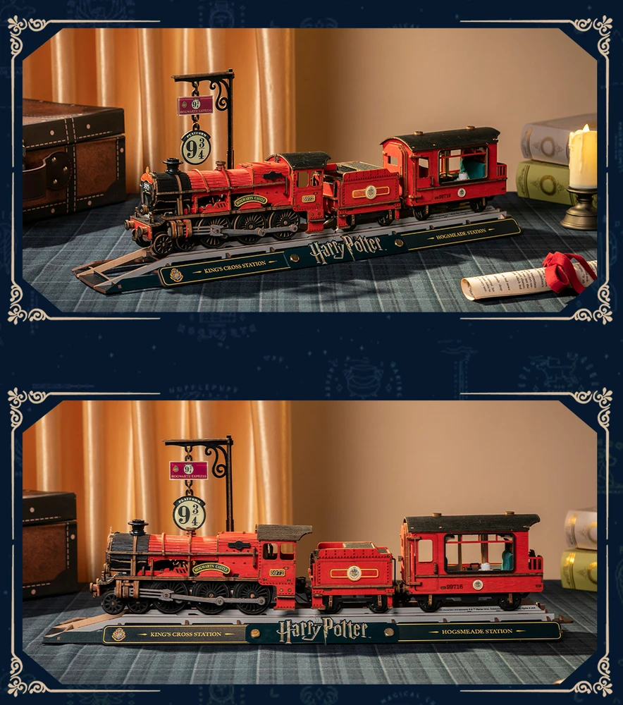 Puremind Harry Potter Sulankstomas medinis traukinio modelis Hogvartso ekspresas su šviesa ir garsu, 3D dėlionė "pasidaryk pats"