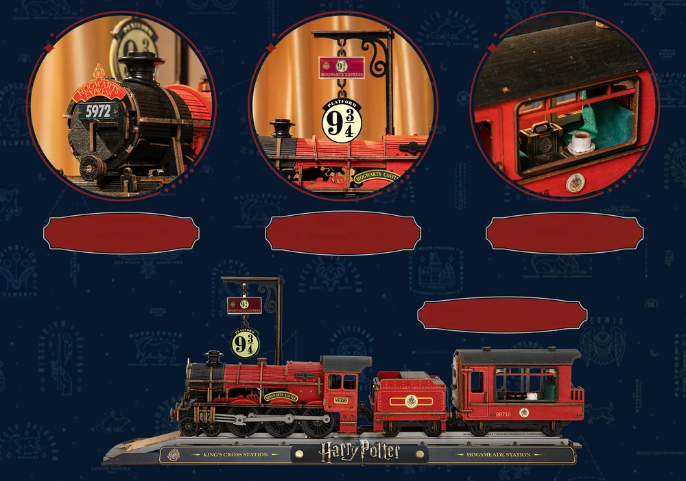 Puremind Harry Potter Sulankstomas medinis traukinio modelis Hogvartso ekspresas su šviesa ir garsu, 3D dėlionė "pasidaryk pats"