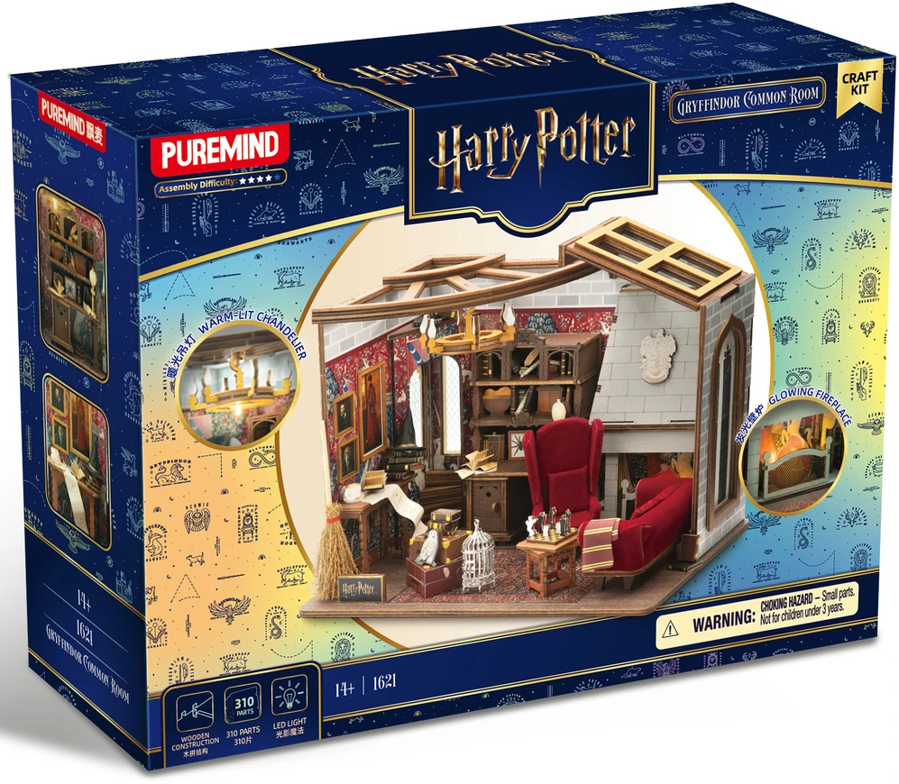 Puremind Harry Potter Sulankstomas medinis modelis scena Pokój Bendra Gryffindor dėlionė 3D DIY